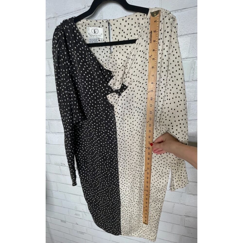 Flora Kung New York 8 100% Silk Polka Dot Dolman Sleeve Dress Black Cream 1980s - Picture 13 of 13